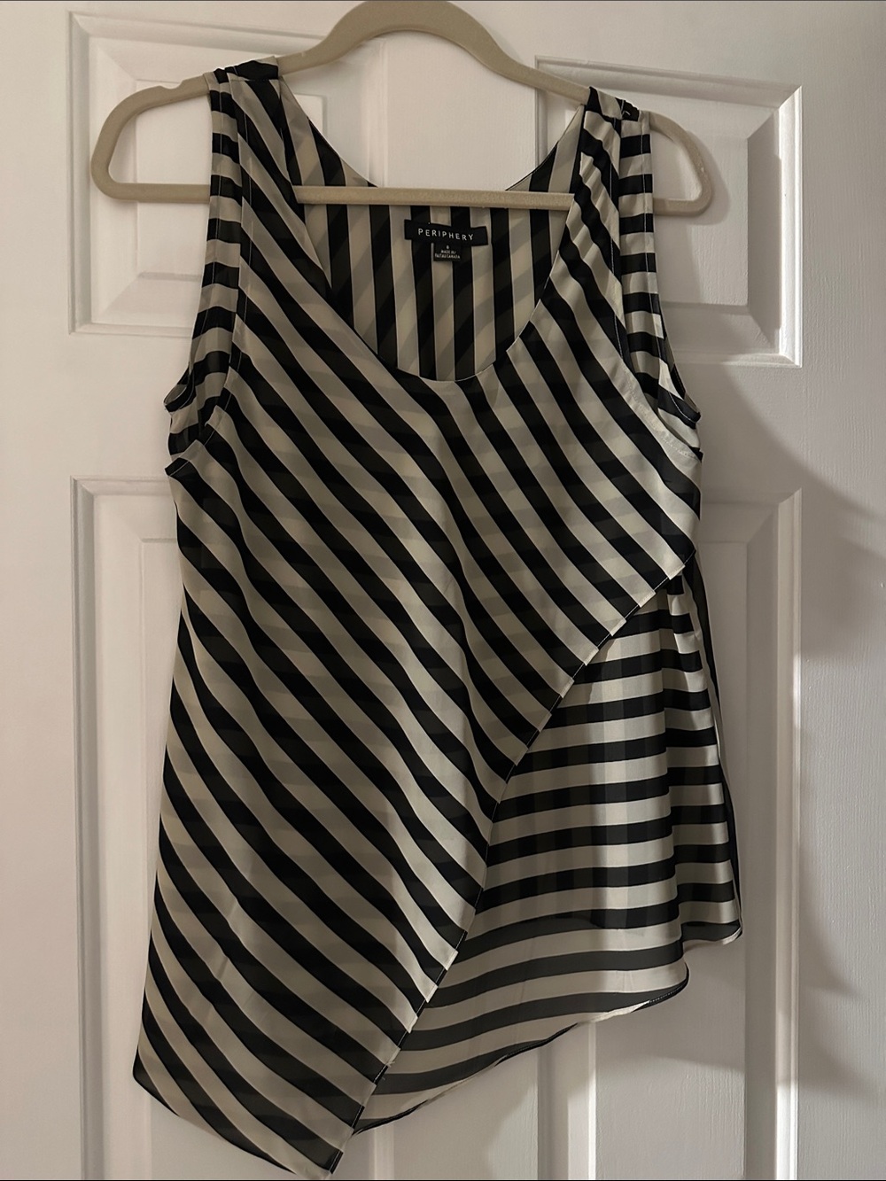 Periphery Black and White Striped Asymmetrical Tank
